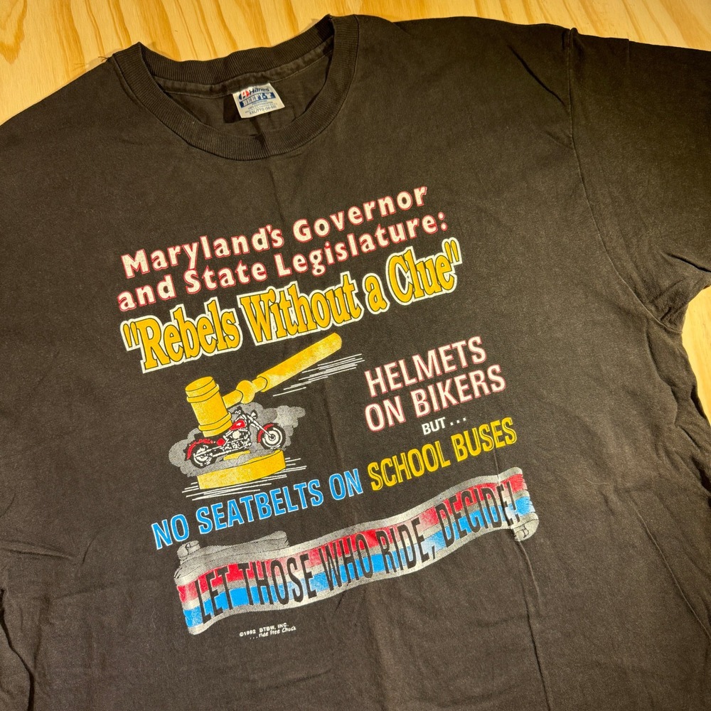 Hanes Men's Vintage Maryland Biker Helmet Law Graphic T-Shirt Black XXL